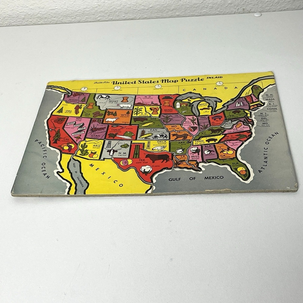 VTG Built-Rite United States Map Inlaid Tray Puzzle Warren Paper USA Complete